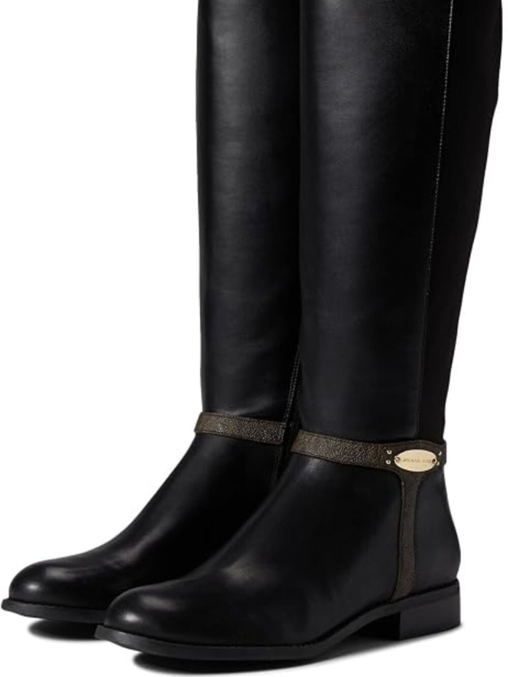 Michael Kors Women's Finley Leather and Logo Riding Boot Black Size 8.5 M